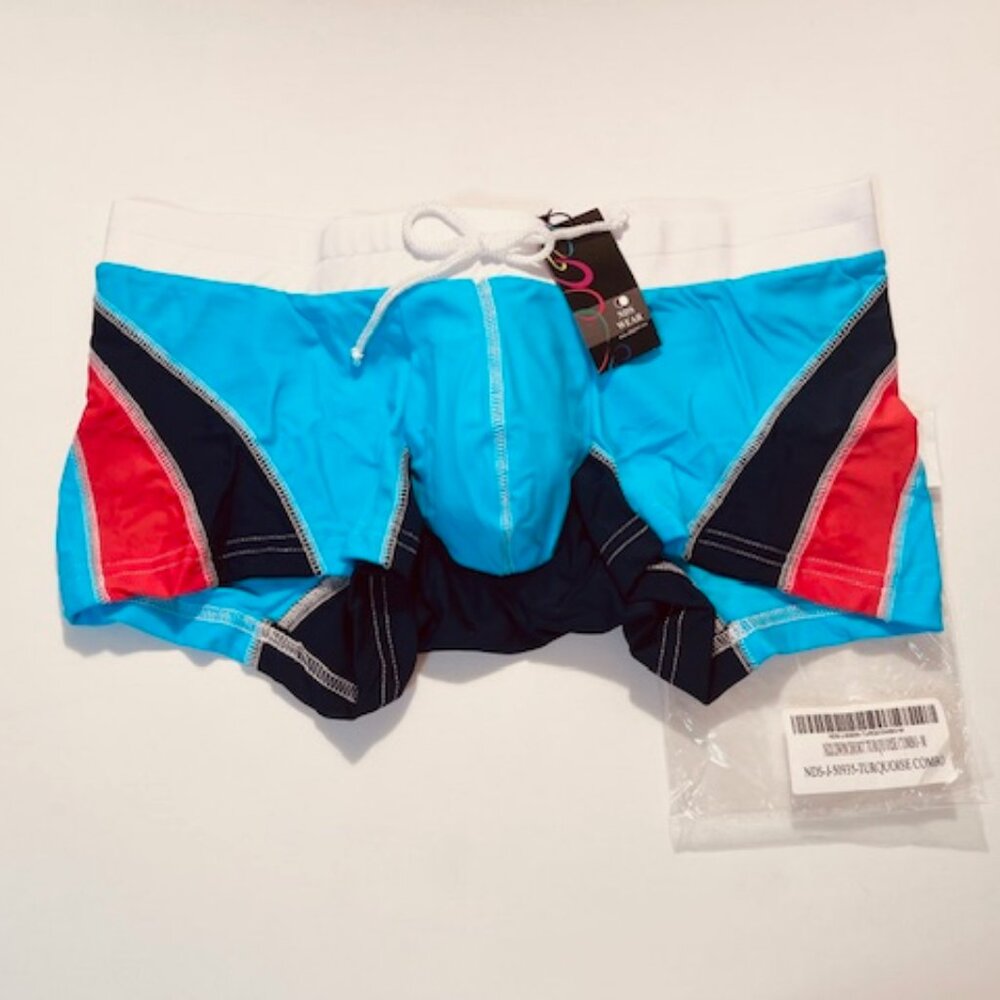 "NDS" Wear Size M Short Square Cut Swim Trunks - Turquoise + Multi Color
